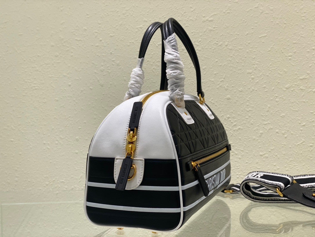 Christian Dior MEDIUM DIOR VIBE CLASSIC BOWLING BAG Blue and White Smooth Calfskin