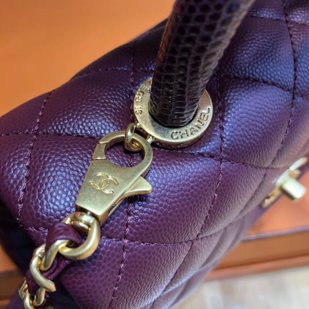 Chanel Burgundy Calfskin/Lizard Coco Handle Small Bag