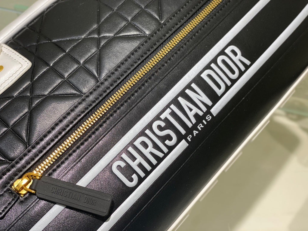 Christian Dior MEDIUM DIOR VIBE CLASSIC BOWLING BAG Blue and White Smooth Calfskin