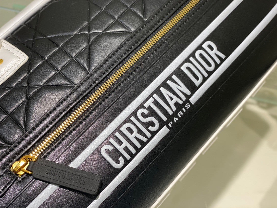 Christian Dior MEDIUM DIOR VIBE CLASSIC BOWLING BAG Blue and White Smooth Calfskin
