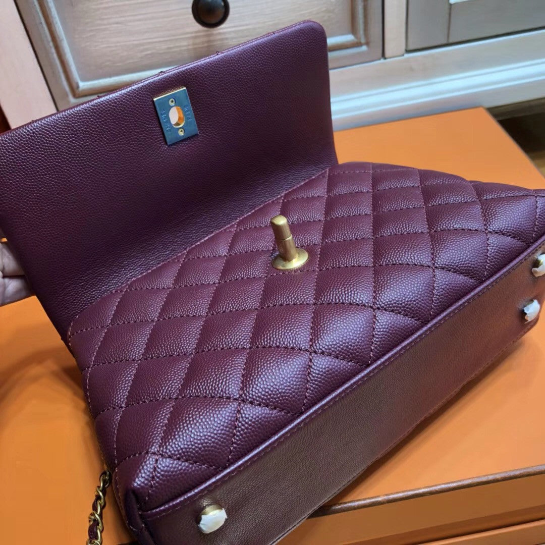 Chanel Burgundy Calfskin/Lizard Coco Handle Small Bag