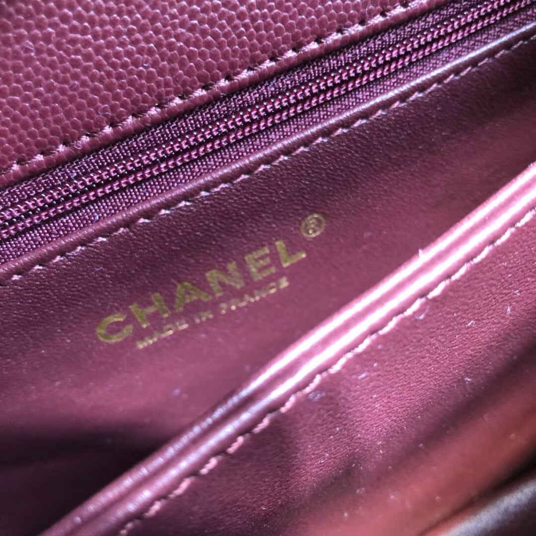 Chanel Burgundy Calfskin/Lizard Coco Handle Small Bag