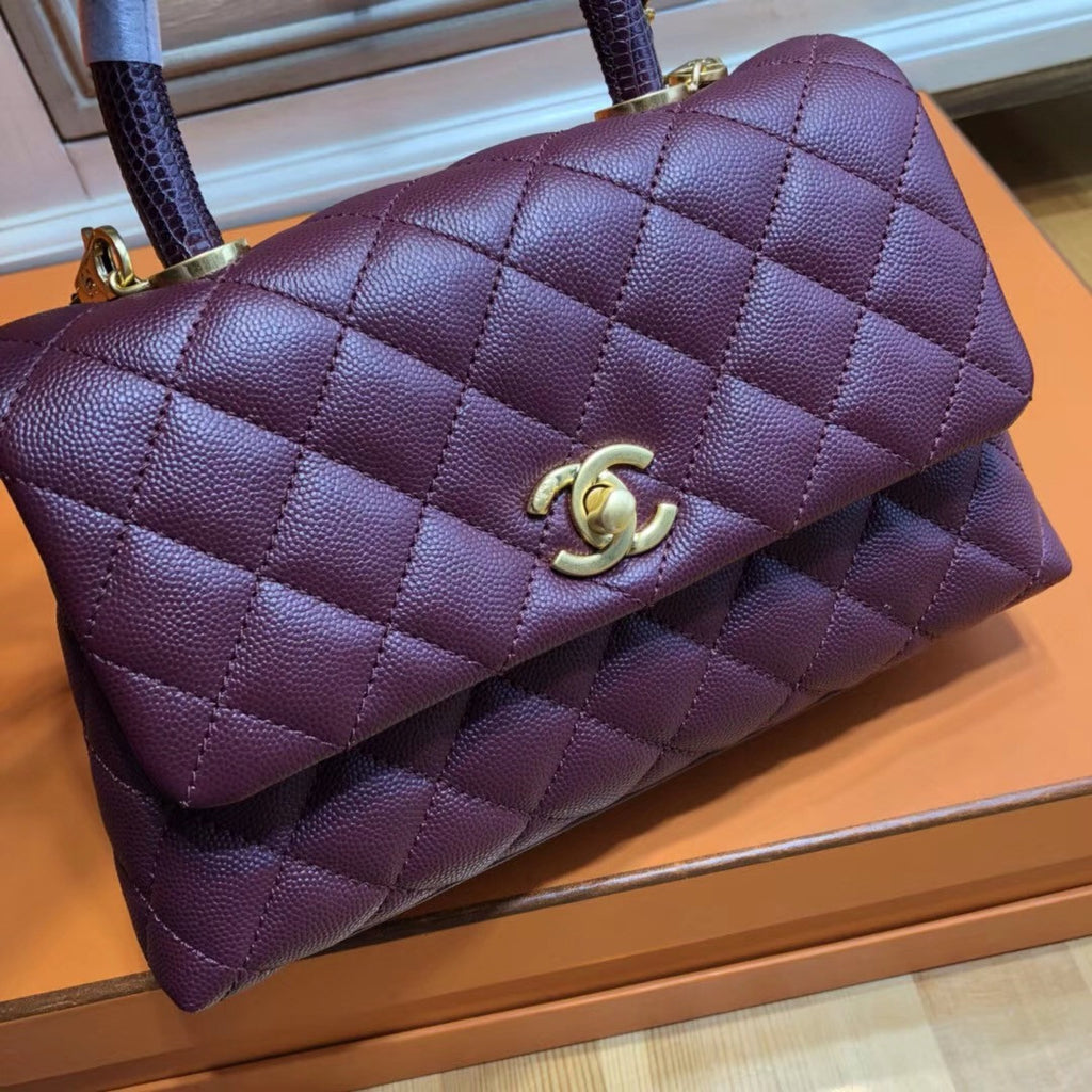 Chanel Burgundy Calfskin/Lizard Coco Handle Small Bag