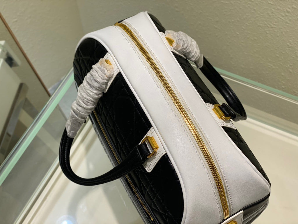 Christian Dior MEDIUM DIOR VIBE CLASSIC BOWLING BAG Blue and White Smooth Calfskin