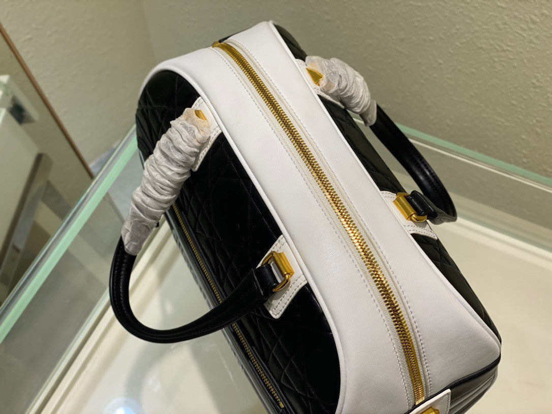 Christian Dior MEDIUM DIOR VIBE CLASSIC BOWLING BAG Blue and White Smooth Calfskin
