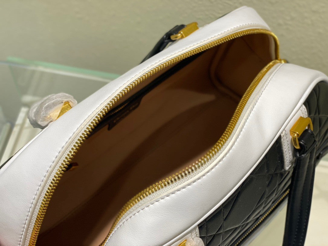 Christian Dior MEDIUM DIOR VIBE CLASSIC BOWLING BAG Blue and White Smooth Calfskin