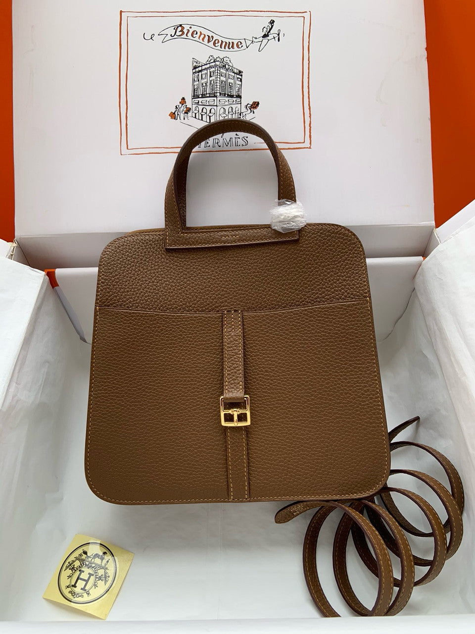 Hermes Halzan 25 Gold Clemence Gold Hardware