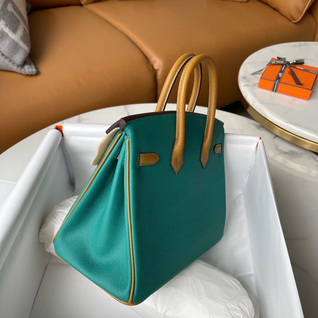 Hermes Special Order Peacock/Sesame Birkin 25 cm Epsom Palladium Hardware