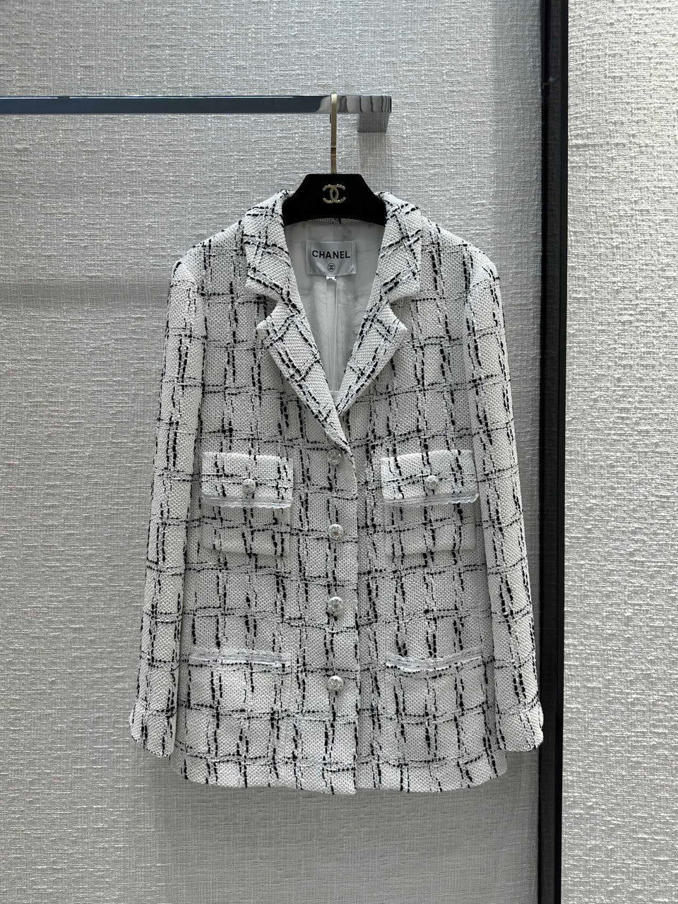 Chanel Light White & Black Cotton Tweed Jacket SS2023