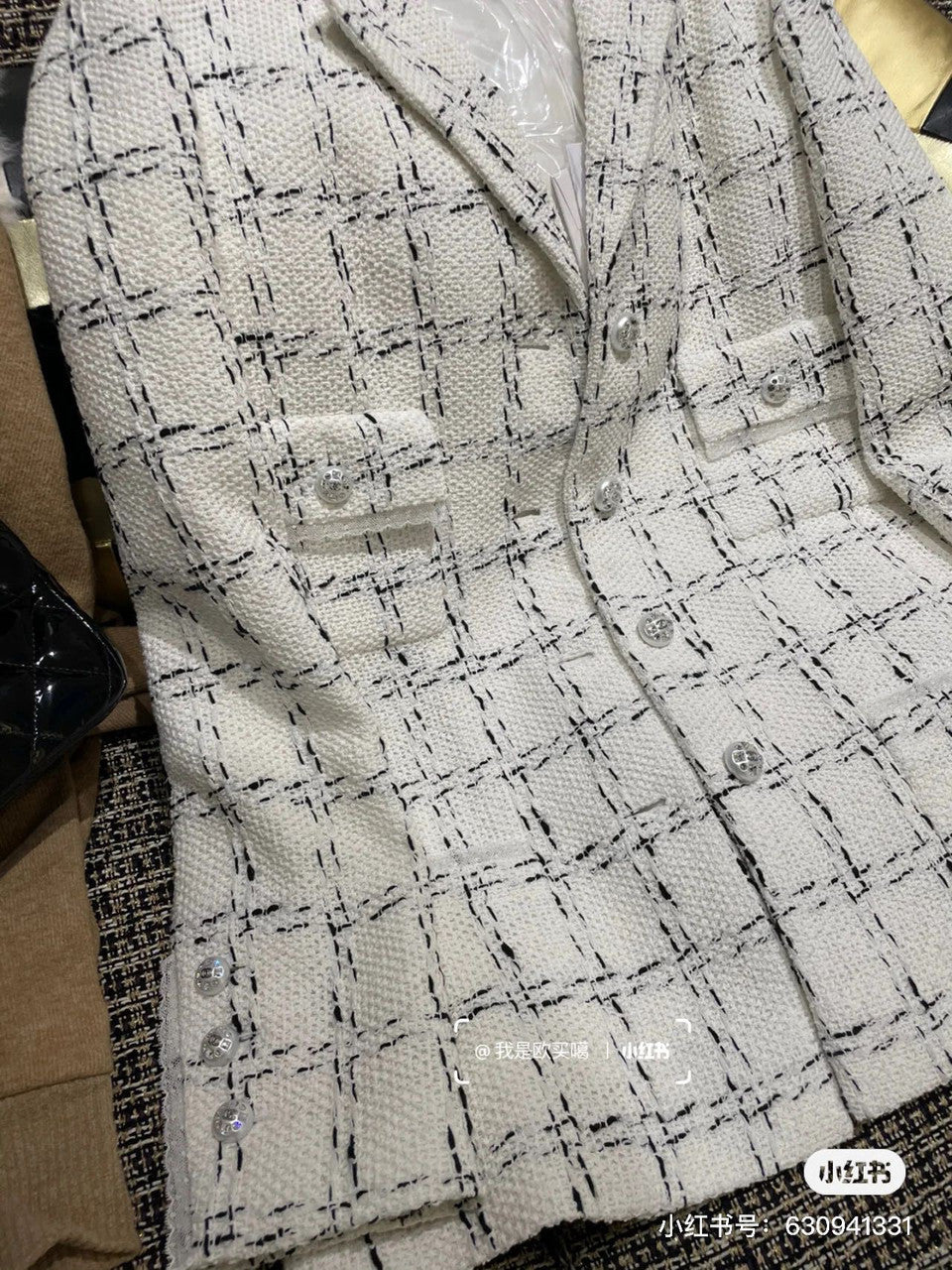 Chanel Light White & Black Cotton Tweed Jacket SS2023