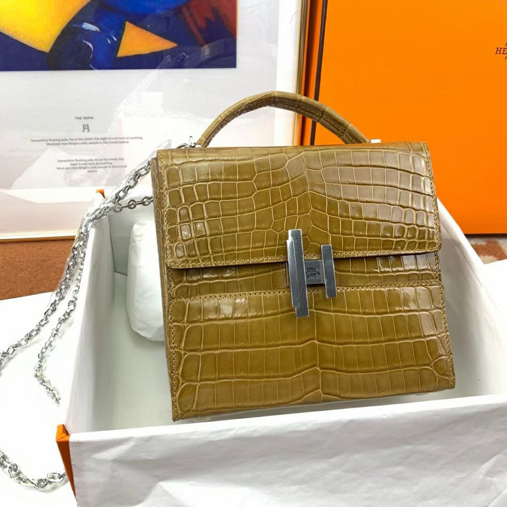 Hermès Shiny Belge Sable Niloticus Mississippiensis Cinhetic Box Bag Hermes