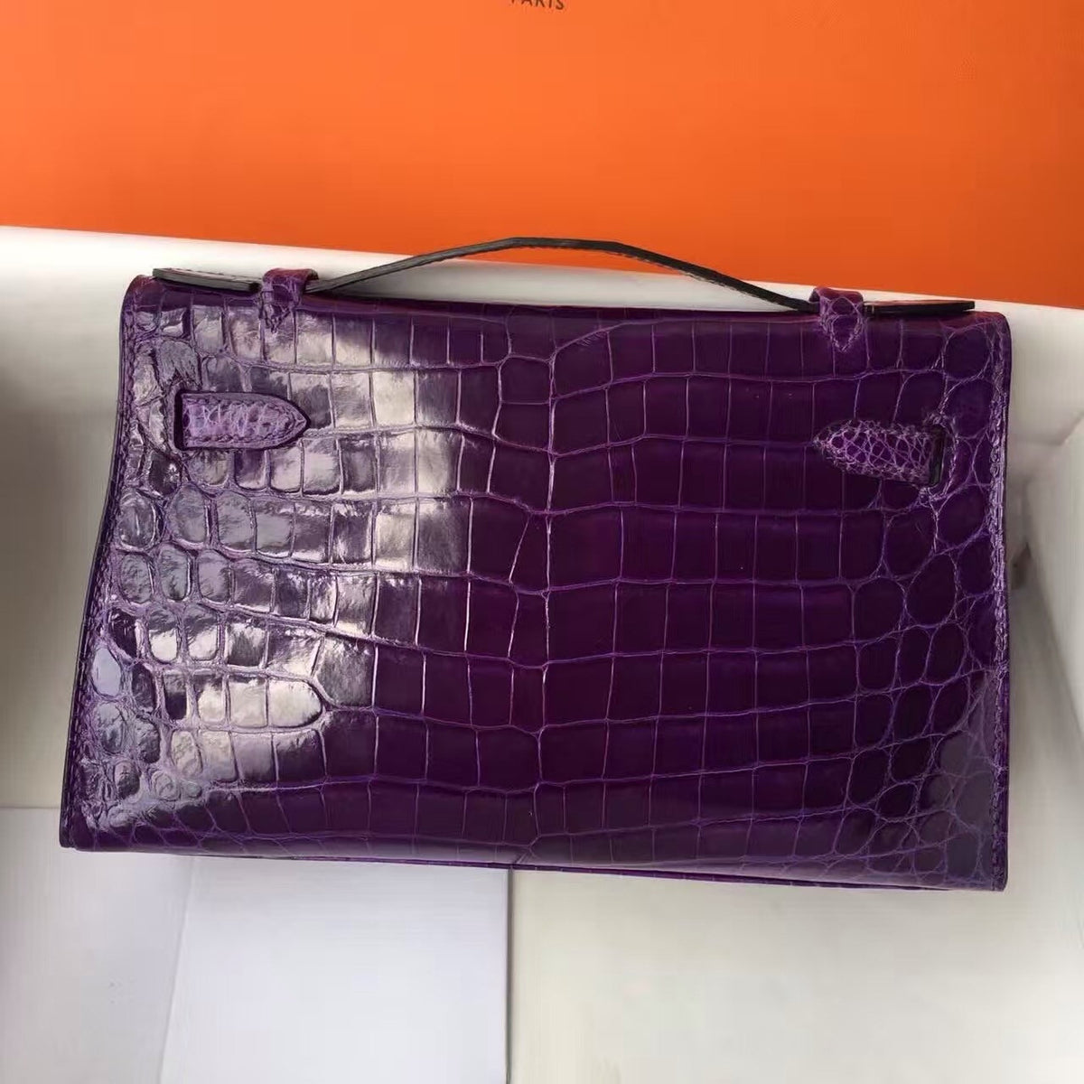 Hermes Violet Mini Kelly Pochette Gator Shine with Palladium Hardware