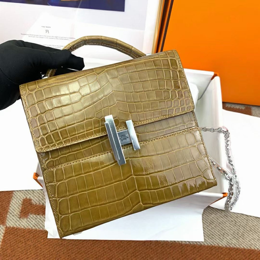 Hermès Shiny Belge Sable Niloticus Mississippiensis Cinhetic Box Bag Hermes