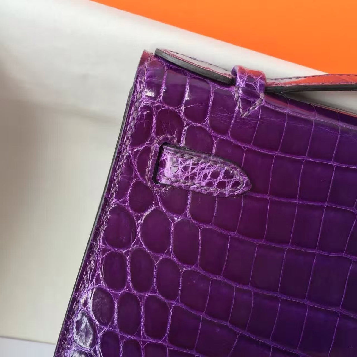 Hermes Violet Mini Kelly Pochette Gator Shine with Palladium Hardware