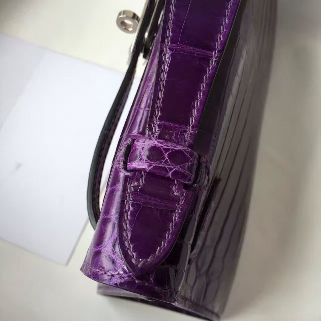 Hermes Violet Mini Kelly Pochette Gator Shine with Palladium Hardware