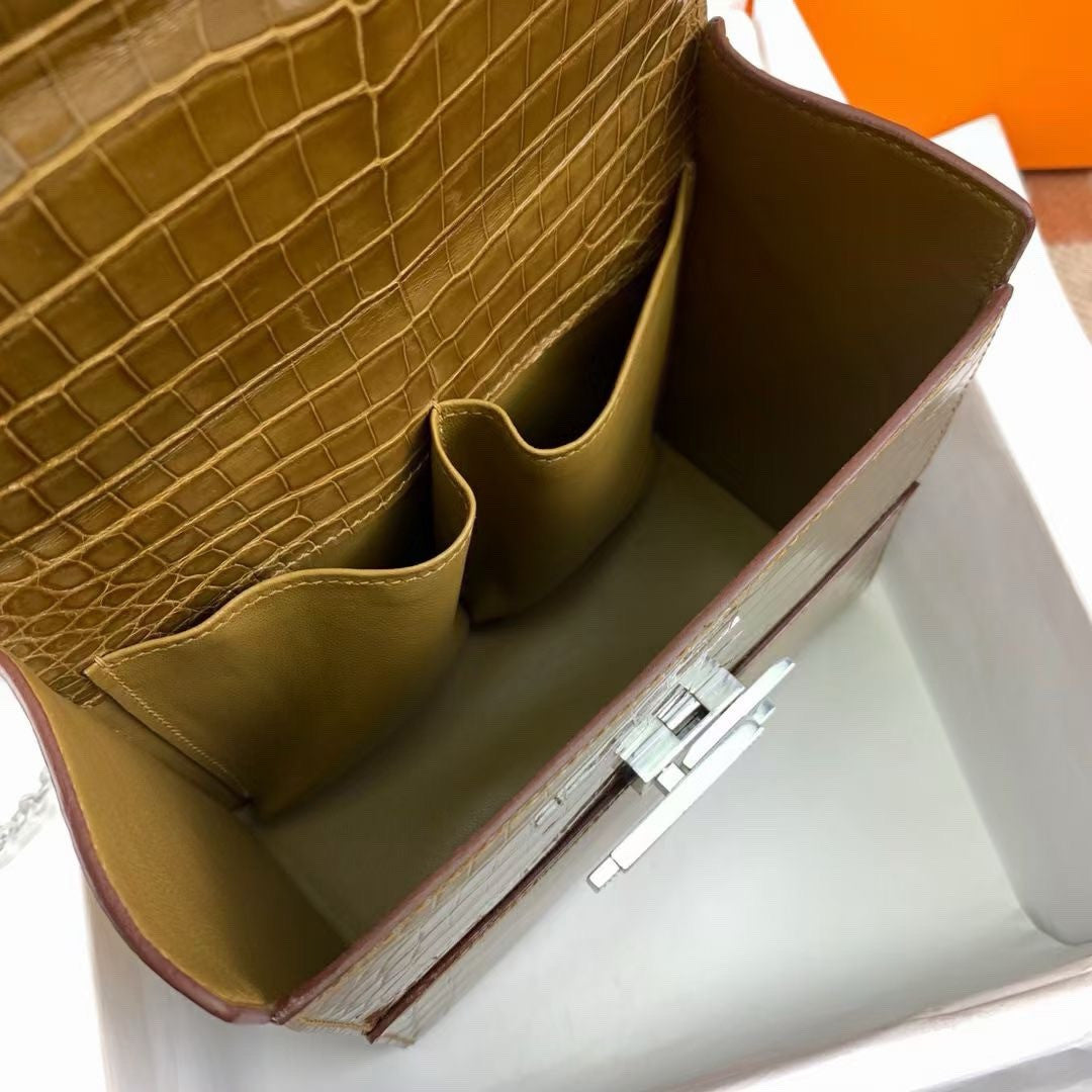 Hermès Shiny Belge Sable Niloticus Mississippiensis Cinhetic Box Bag Hermes