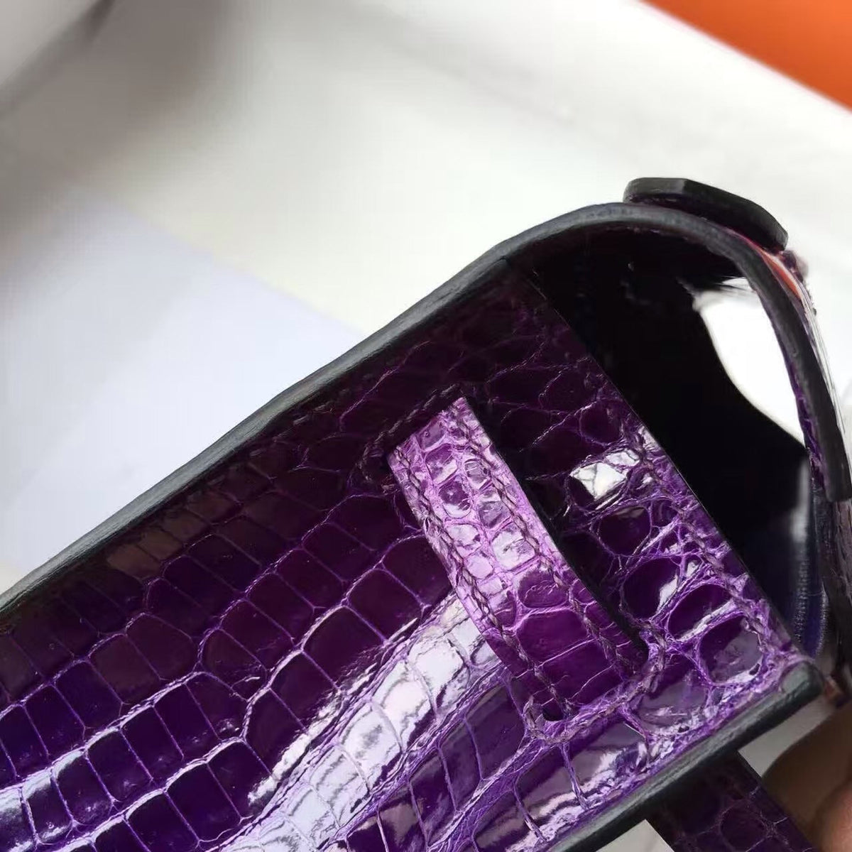 Hermes Violet Mini Kelly Pochette Gator Shine with Palladium Hardware