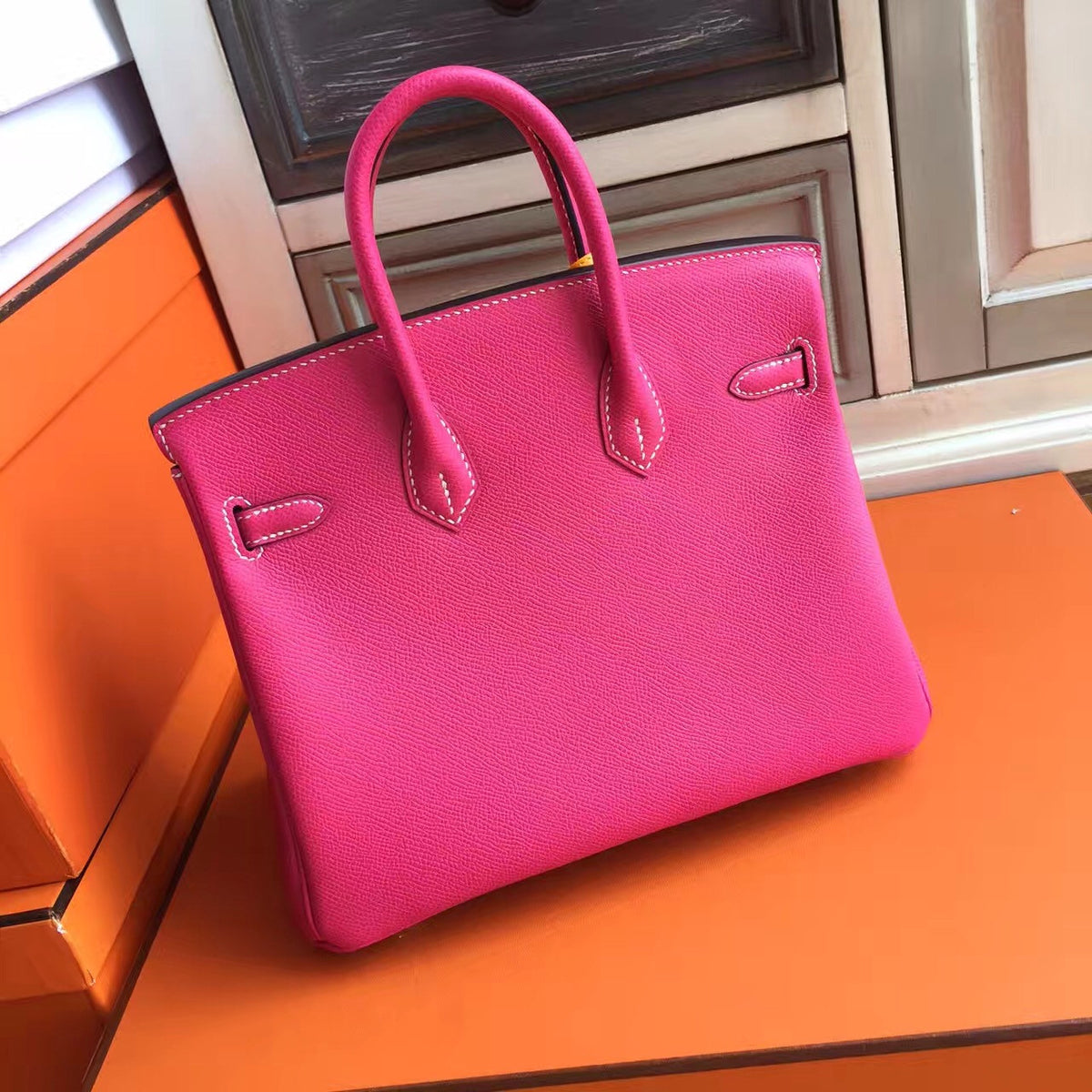 Hermes E5 Rose Tyrien Birkin 25cm Epsom Palladium Hardware(II)