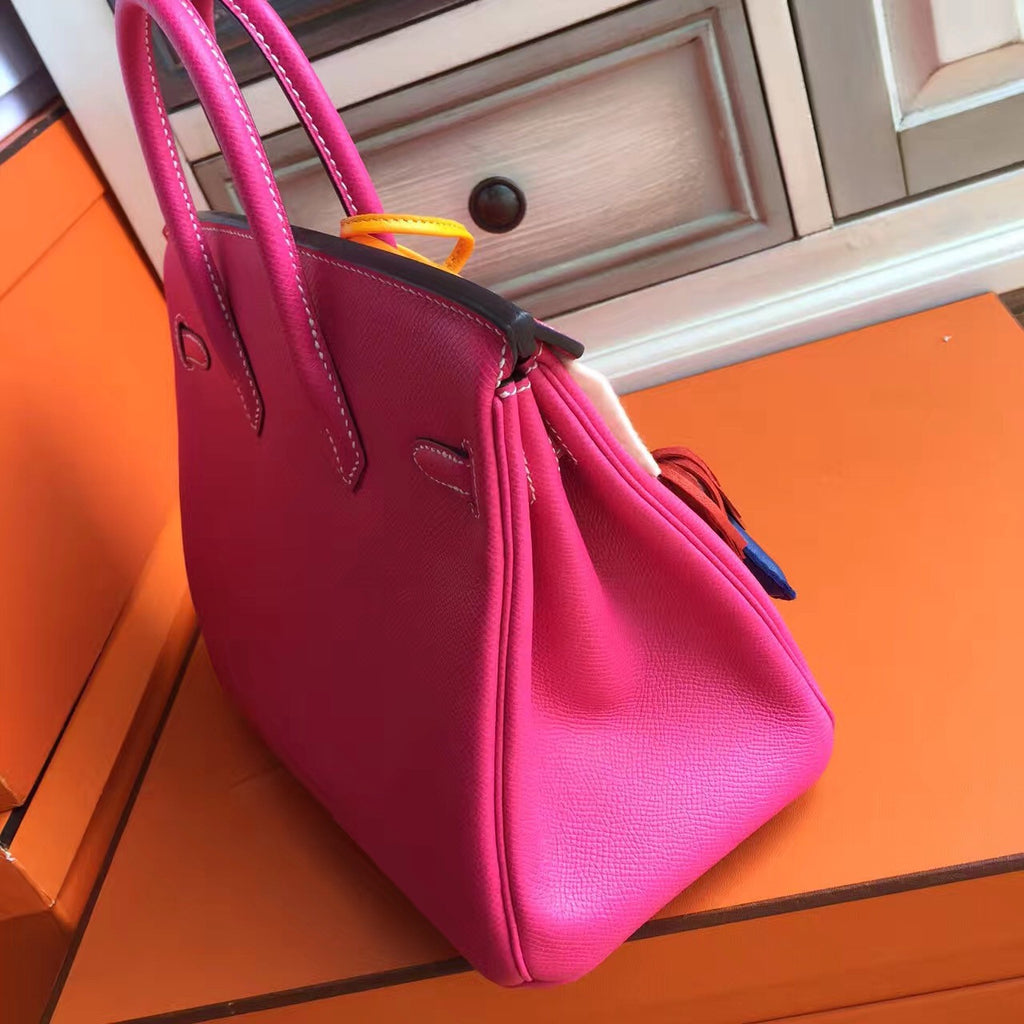 Hermes E5 Rose Tyrien Birkin 25cm Epsom Palladium Hardware(II)