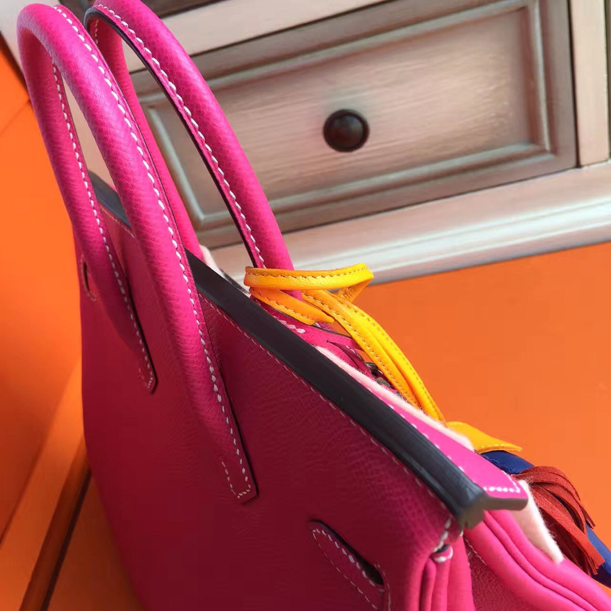 Hermes E5 Rose Tyrien Birkin 25cm Epsom Palladium Hardware(II)
