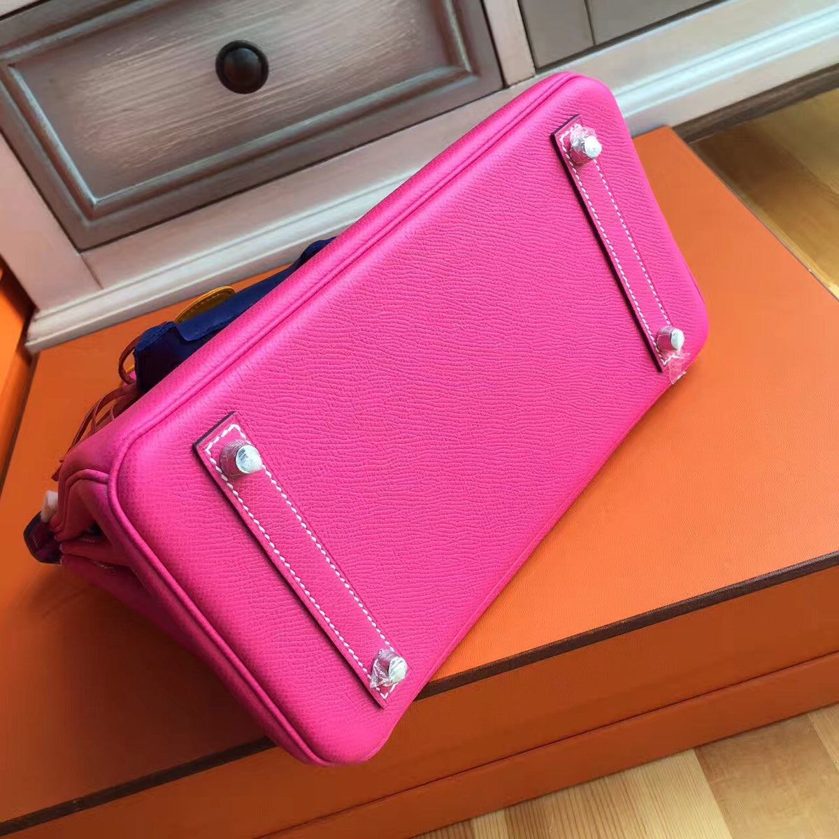 Hermes E5 Rose Tyrien Birkin 25cm Epsom Palladium Hardware(II)