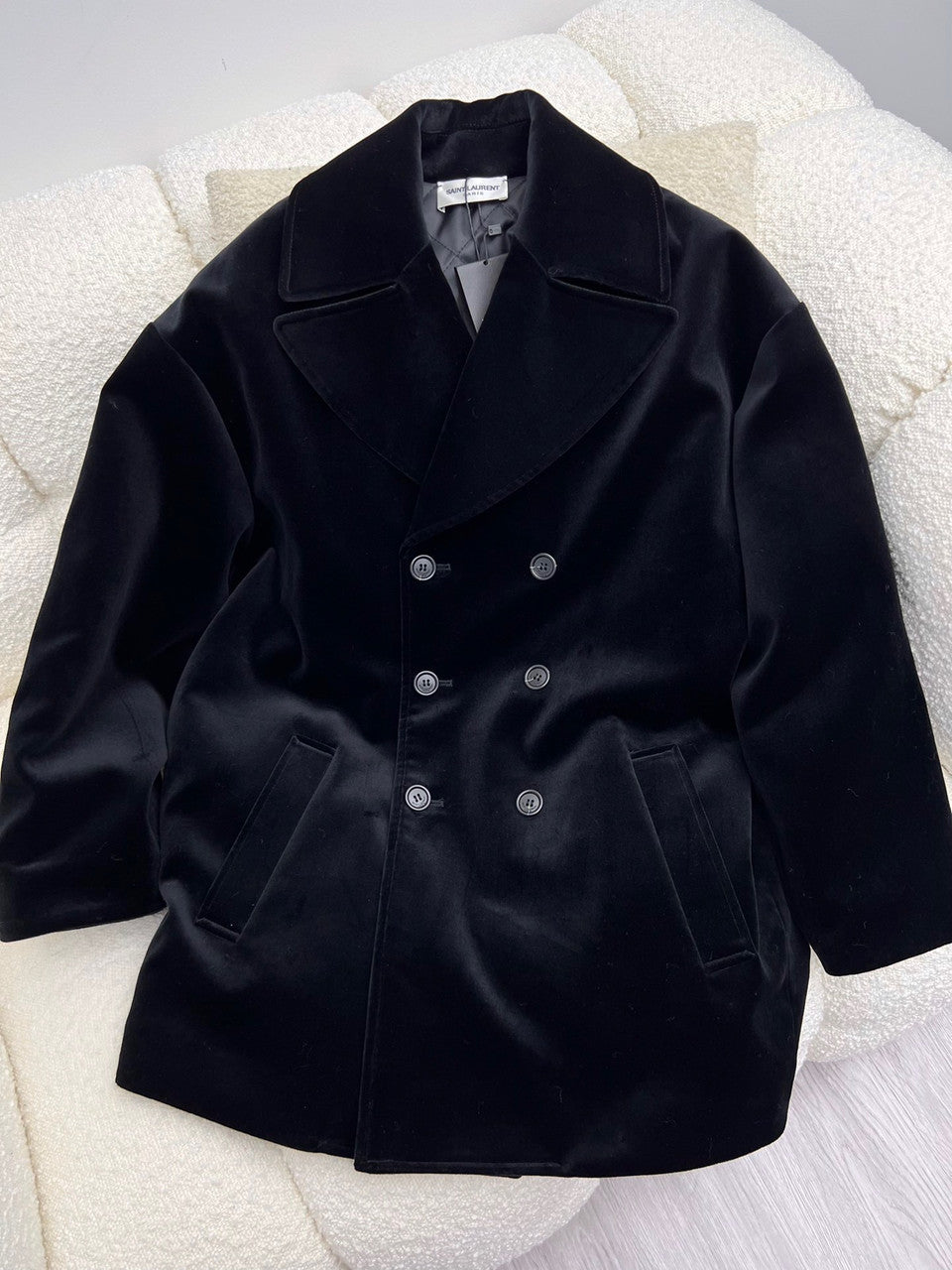 Saint Laurent CASSANDRE PEACOAT IN COTTON VELVET