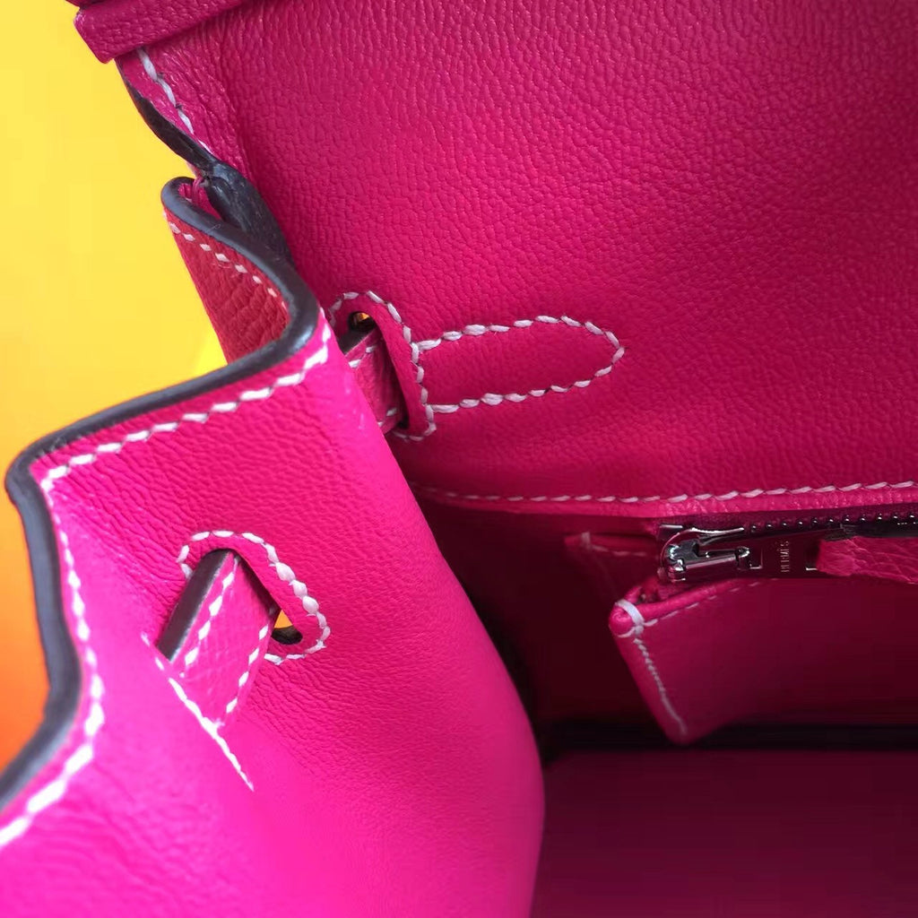 Hermes E5 Rose Tyrien Birkin 25cm Epsom Palladium Hardware(II)