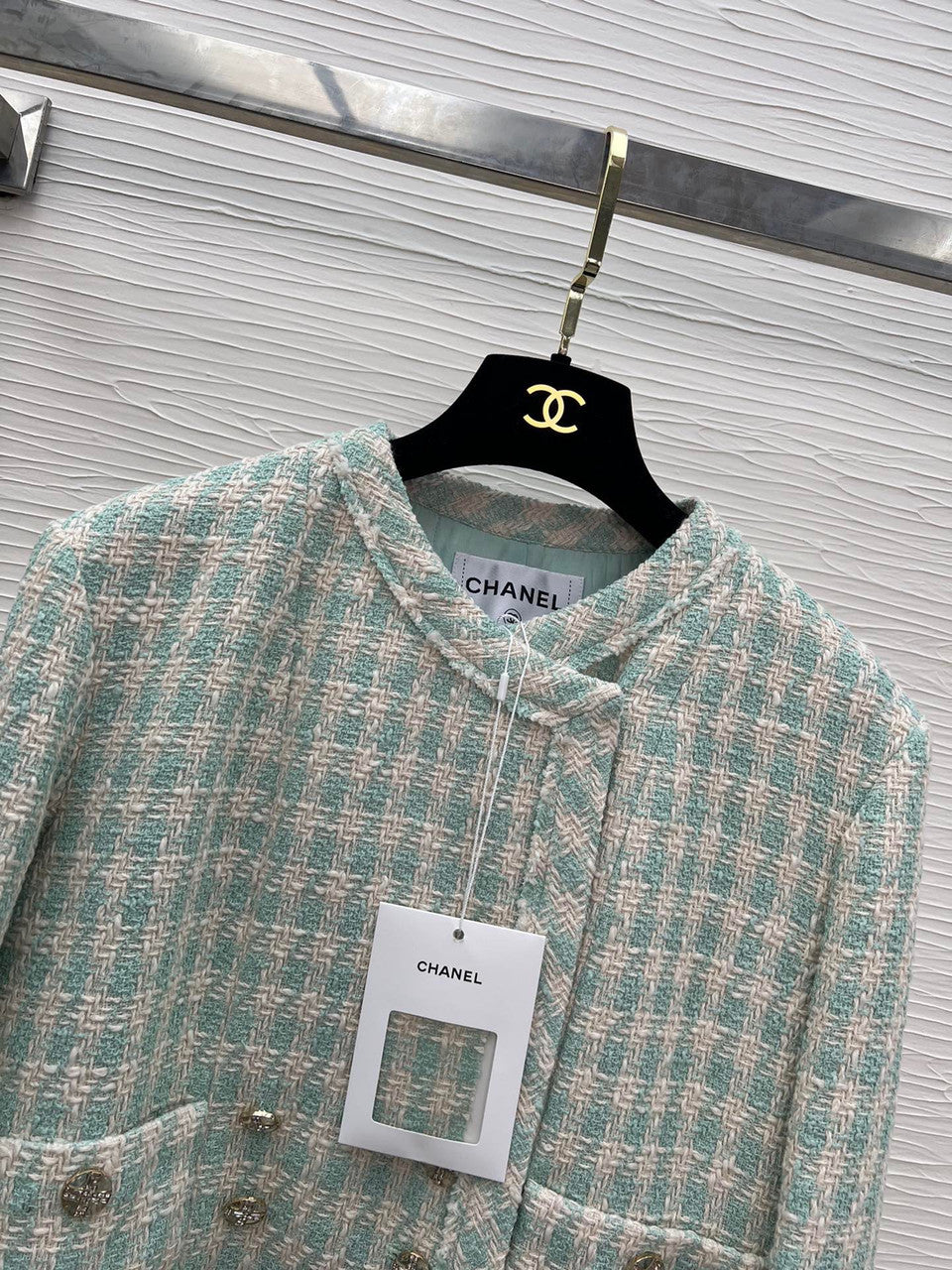 Chanel Light Blue & Ecru Cotton Tweed Jacket SS2023