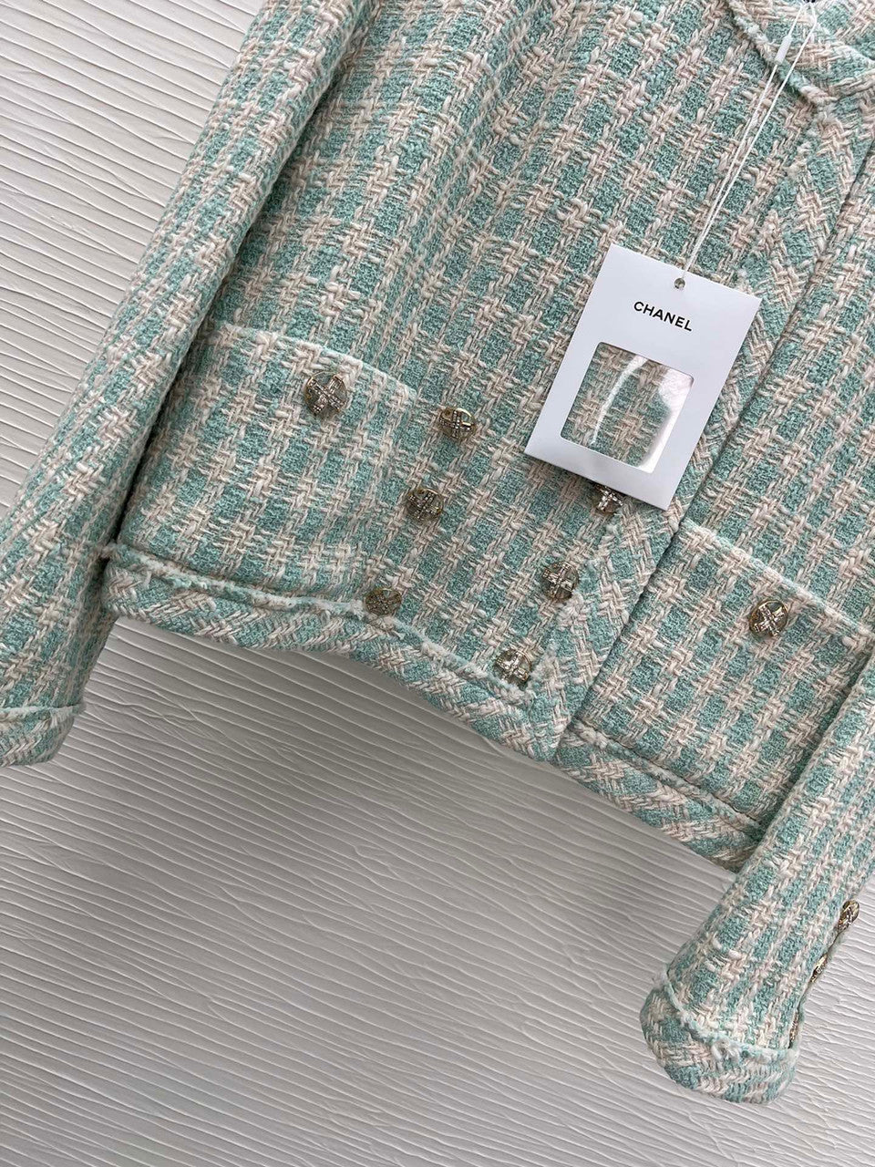 Chanel Light Blue & Ecru Cotton Tweed Jacket SS2023