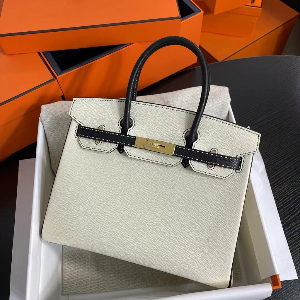 Hermès Special Order Black/White Birkin 30 cm Epsom Leather Gold Hardware