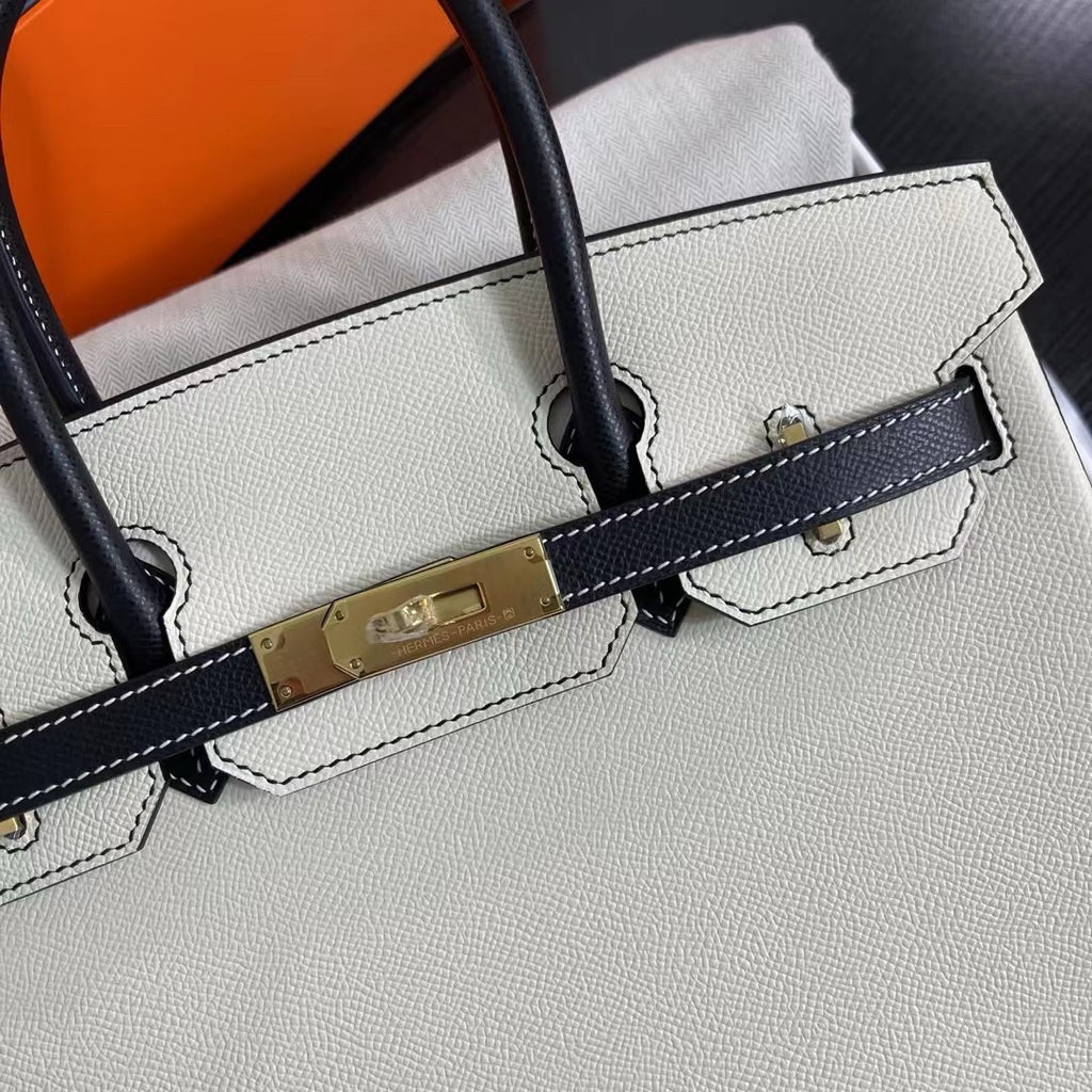 Hermès Special Order Black/White Birkin 30 cm Epsom Leather Gold Hardware