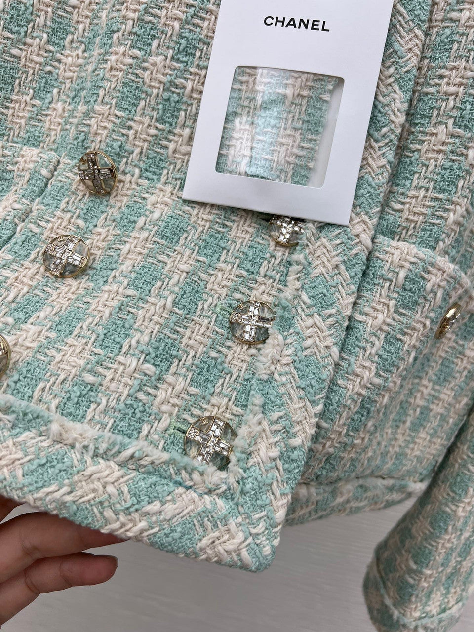 Chanel Light Blue & Ecru Cotton Tweed Jacket SS2023