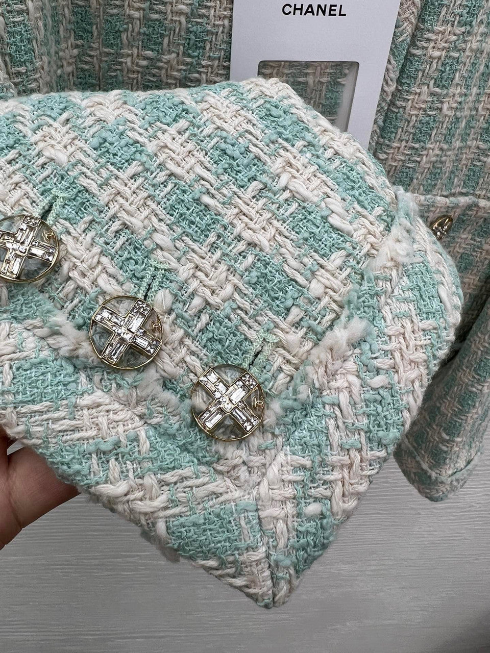 Chanel Light Blue & Ecru Cotton Tweed Jacket SS2023