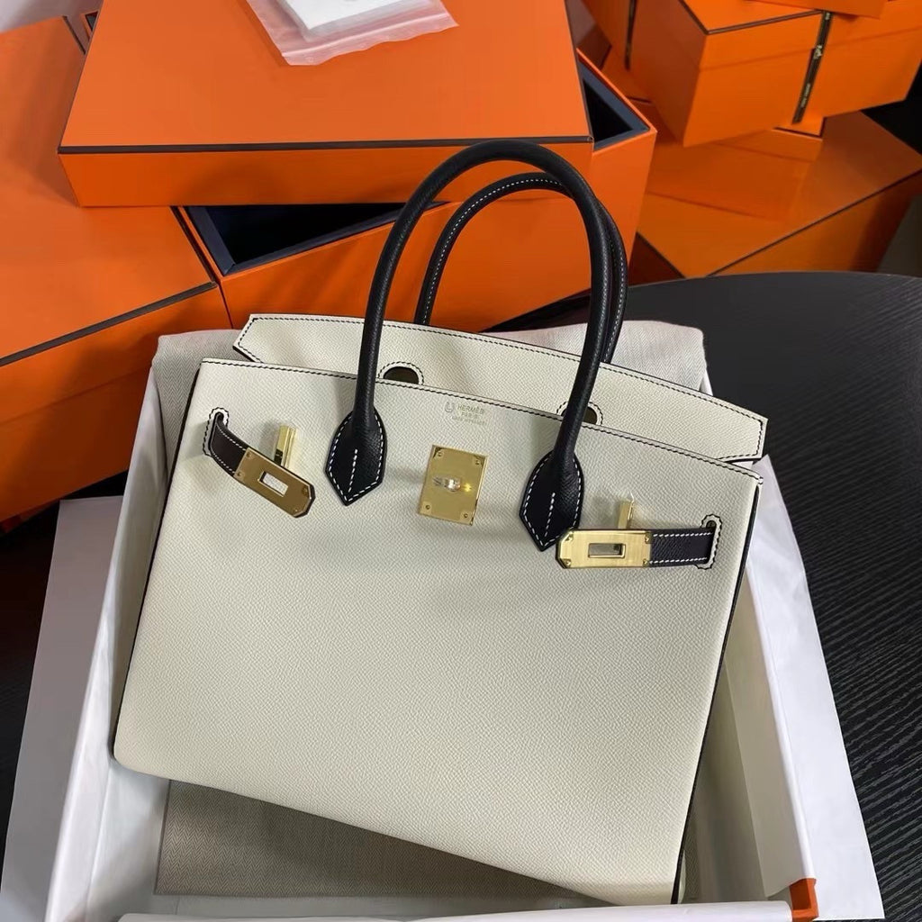 Hermès Special Order Black/White Birkin 30 cm Epsom Leather Gold Hardware
