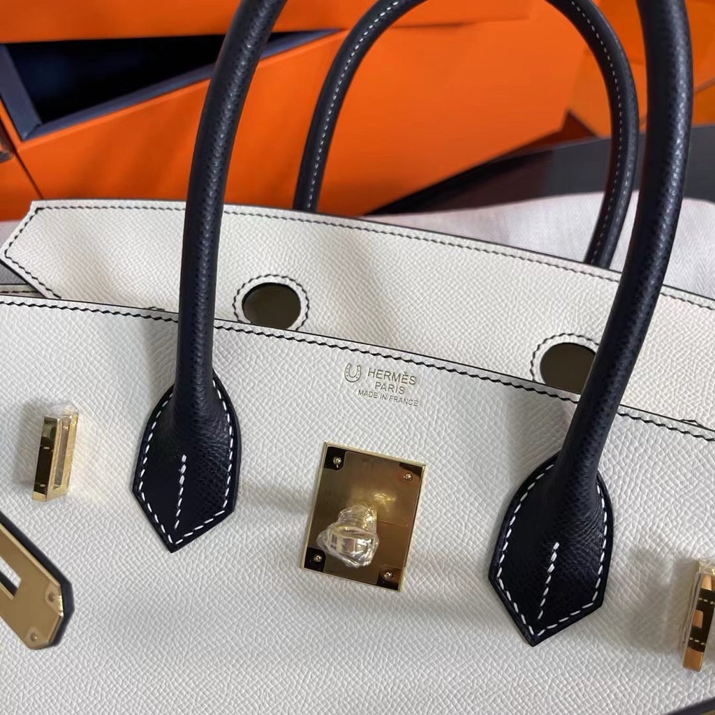 Hermès Special Order Black/White Birkin 30 cm Epsom Leather Gold Hardware