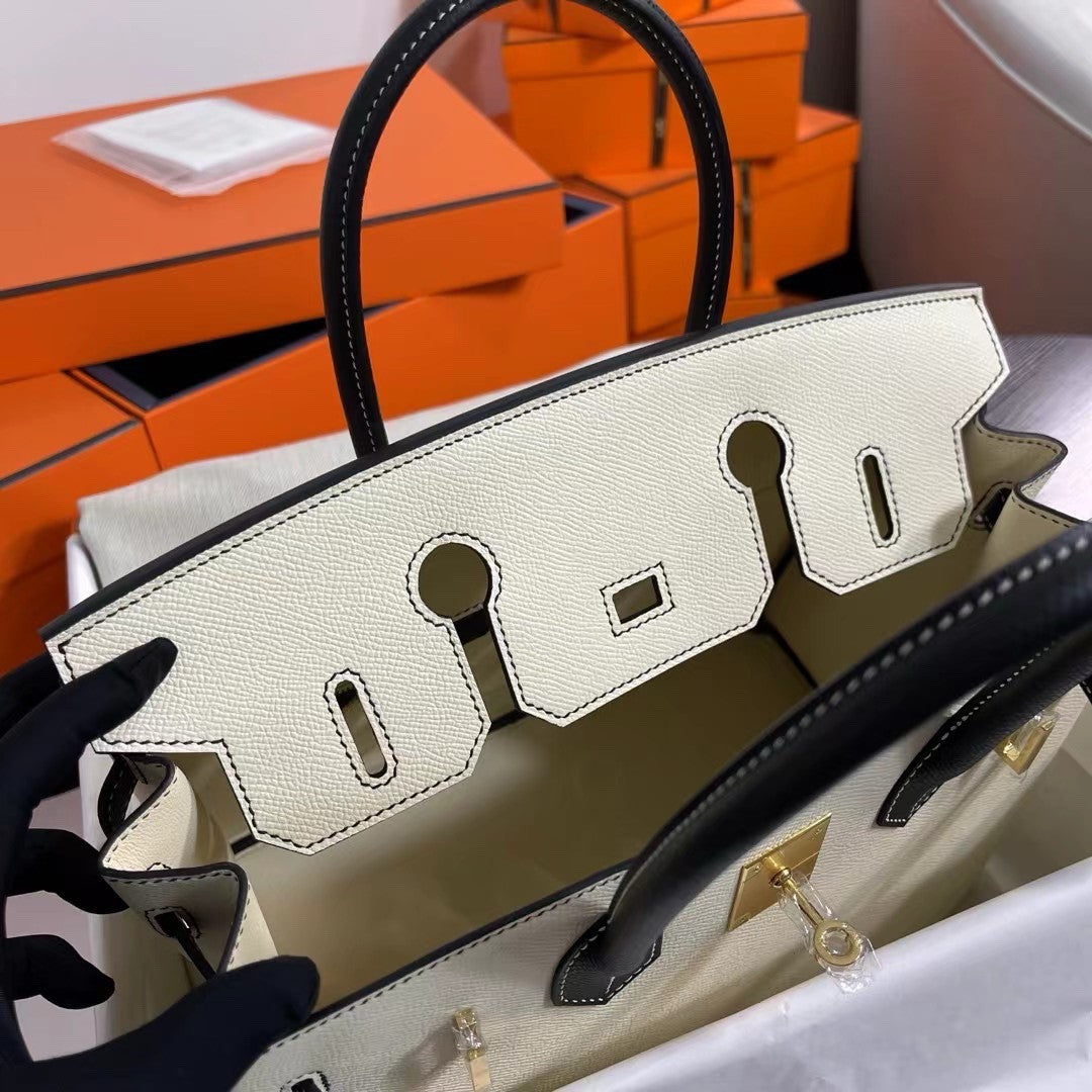 Hermès Special Order Black/White Birkin 30 cm Epsom Leather Gold Hardware