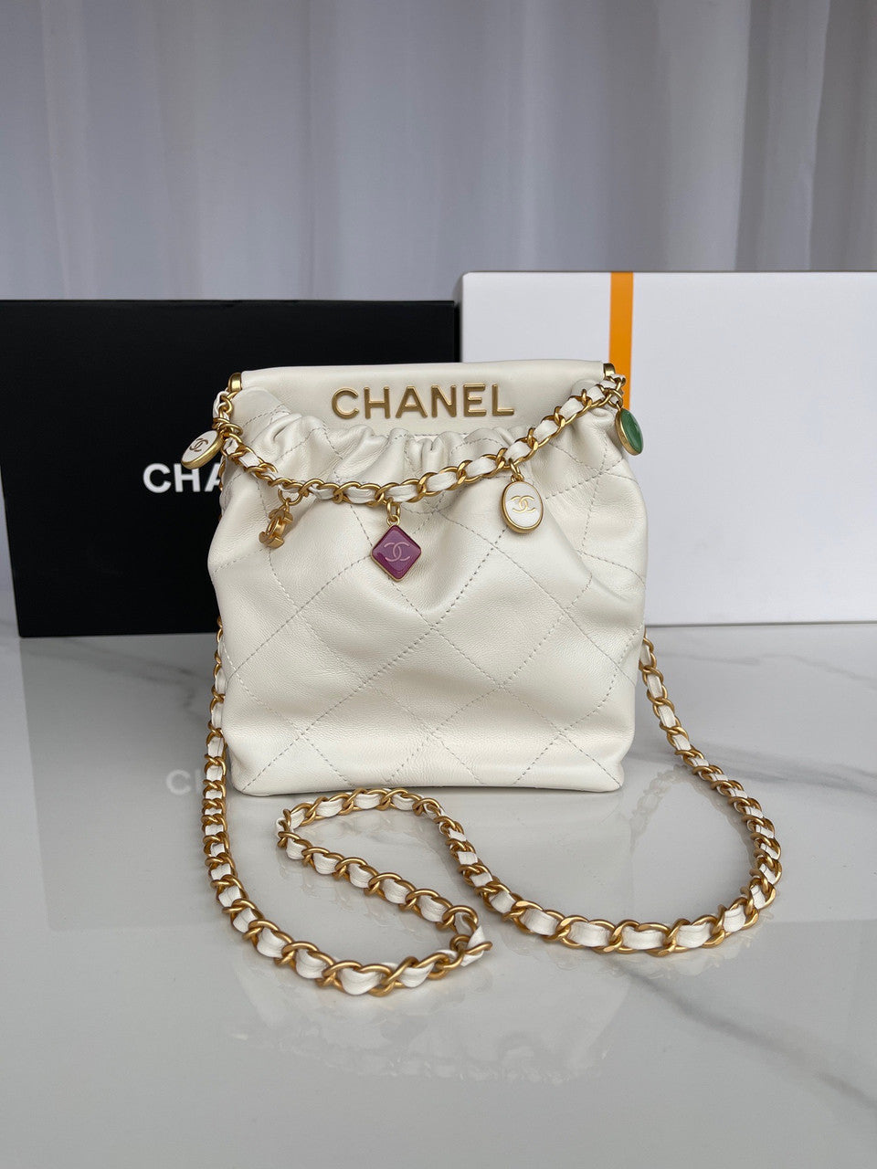 Chanel SS2023 Pre-Collection SMALL BUCKET BAG WHITE