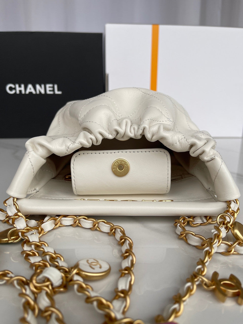 Chanel SS2023 Pre-Collection SMALL BUCKET BAG WHITE