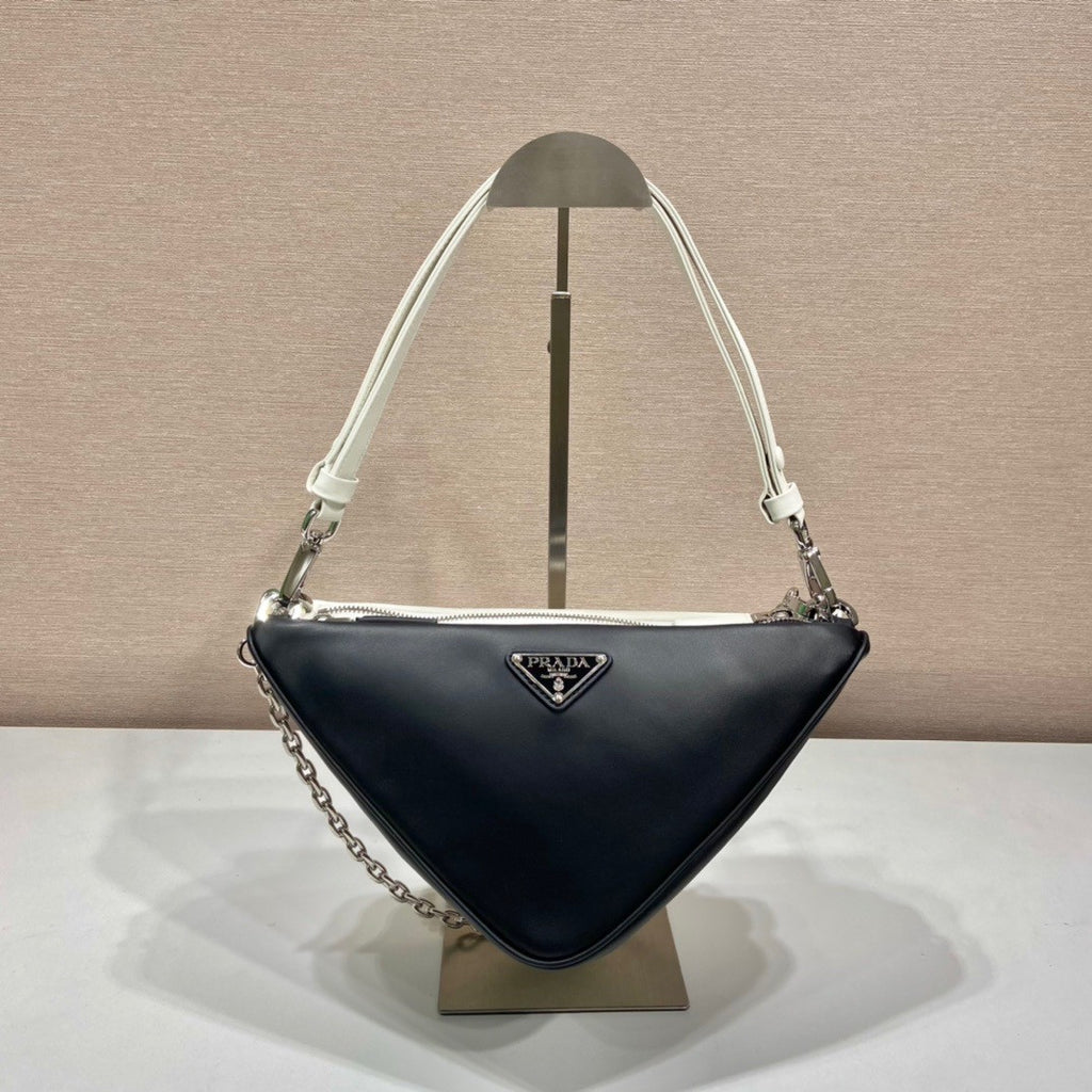 Prada Triangle leather shoulder bag White/Black