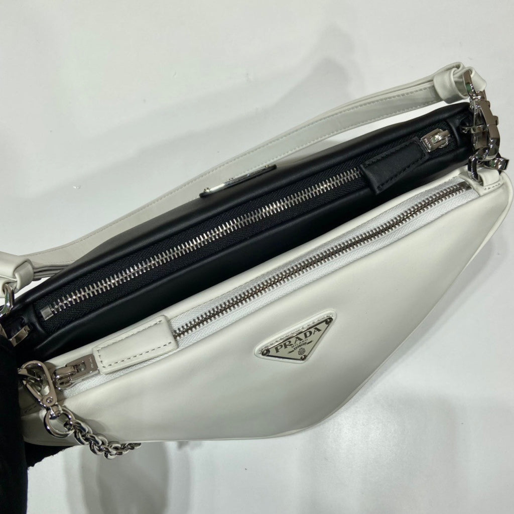 Prada Triangle leather shoulder bag White/Black