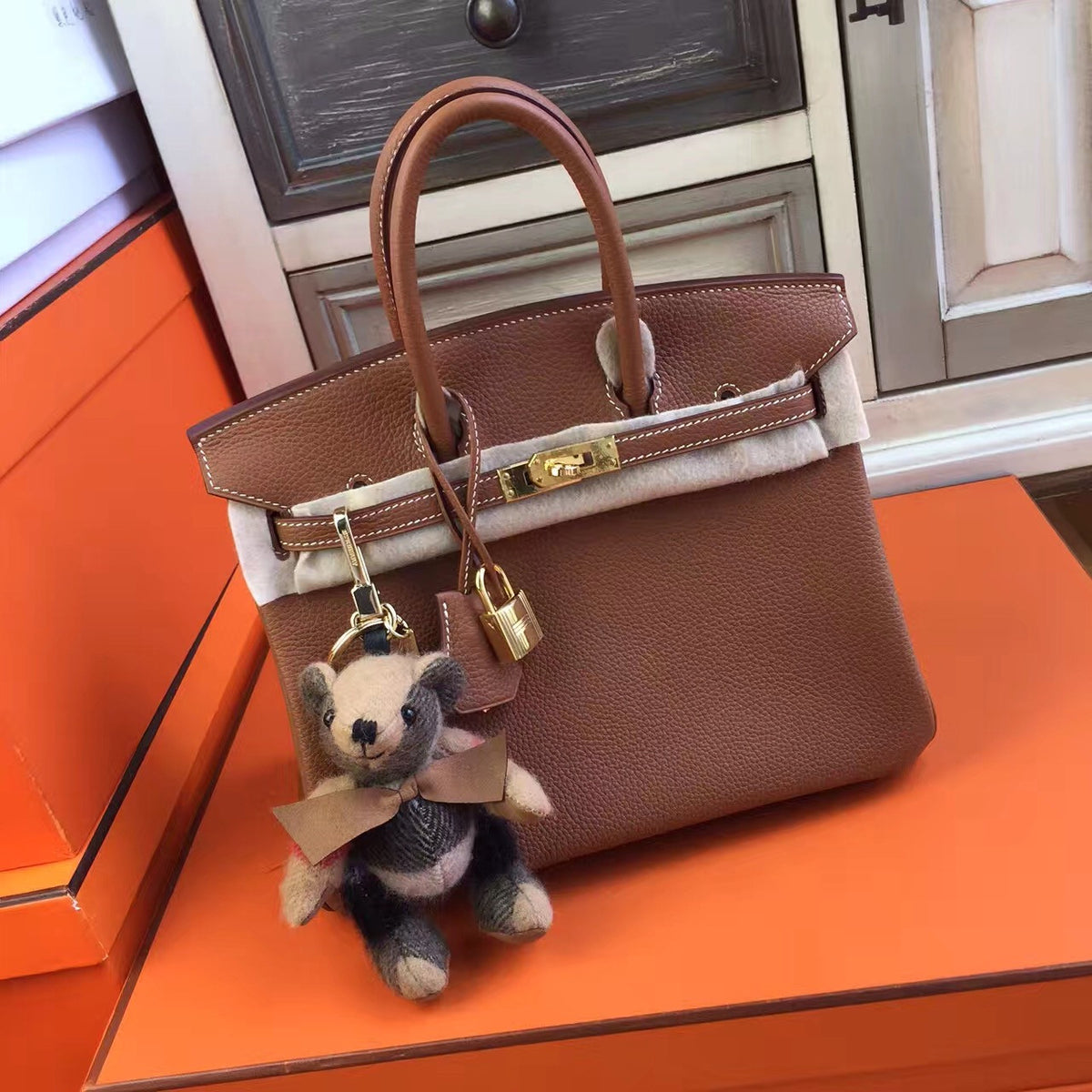 Hermes Noisette Birkin 25 Togo leather Gold Hardware