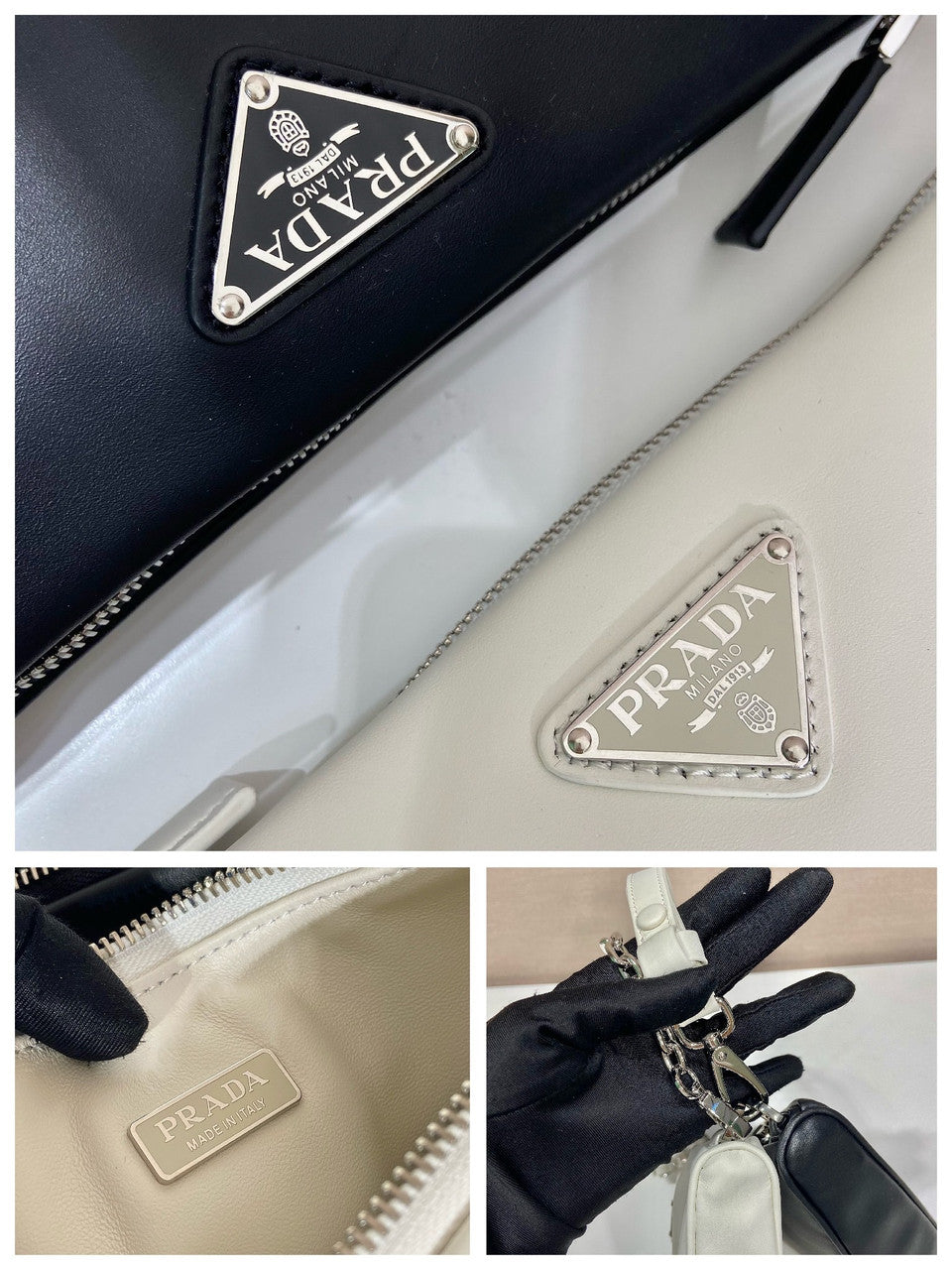 Prada Triangle leather shoulder bag White/Black
