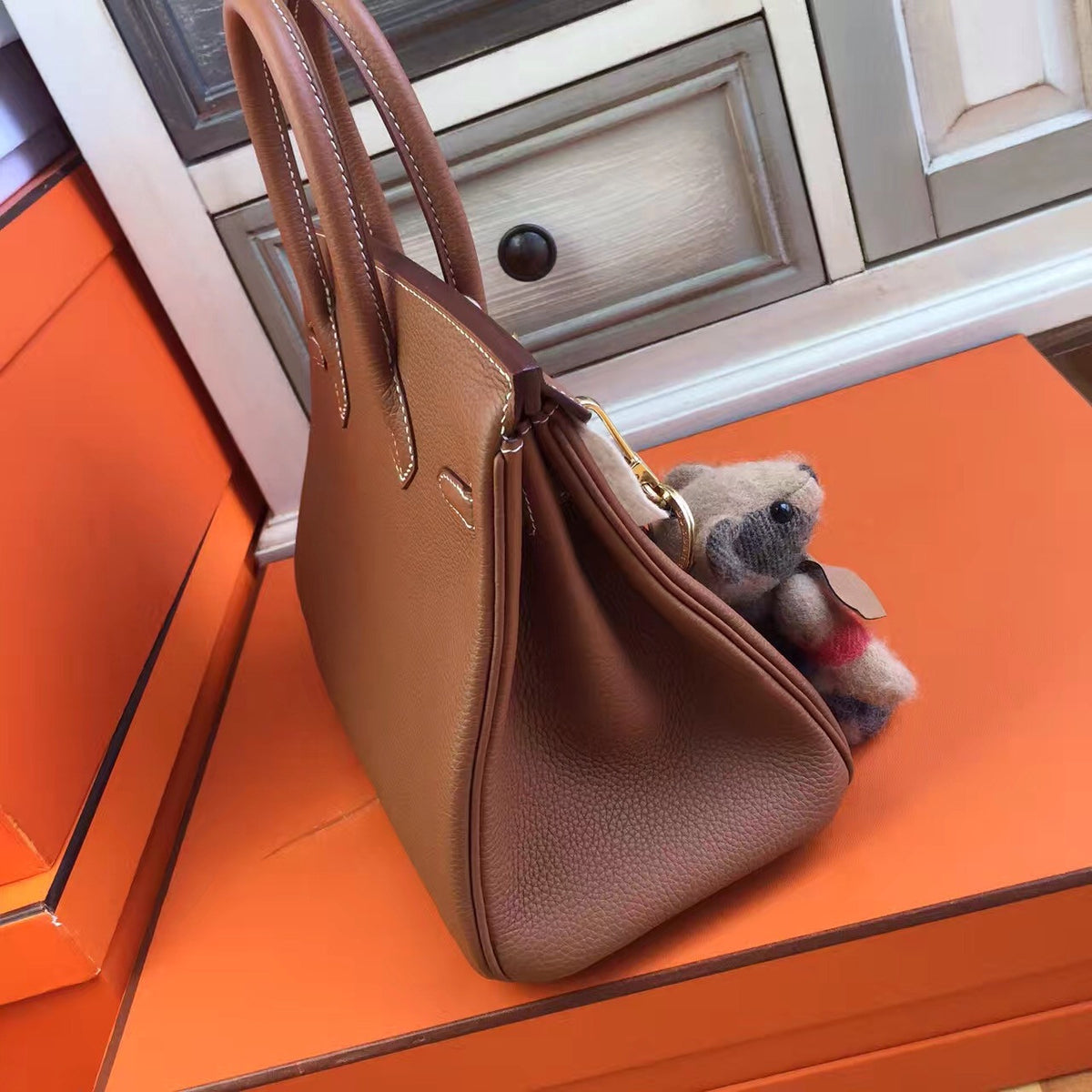 Hermes Noisette Birkin 25 Togo leather Gold Hardware