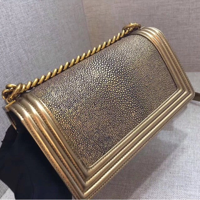 Chanel Metallic Gold Stingray Medium  Boy Bag