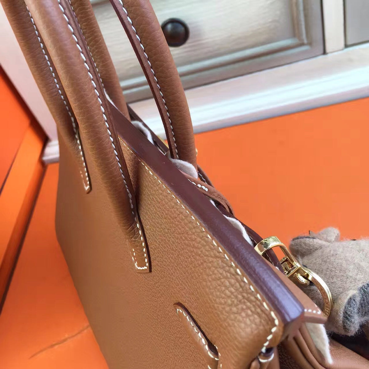 Hermes Noisette Birkin 25 Togo leather Gold Hardware