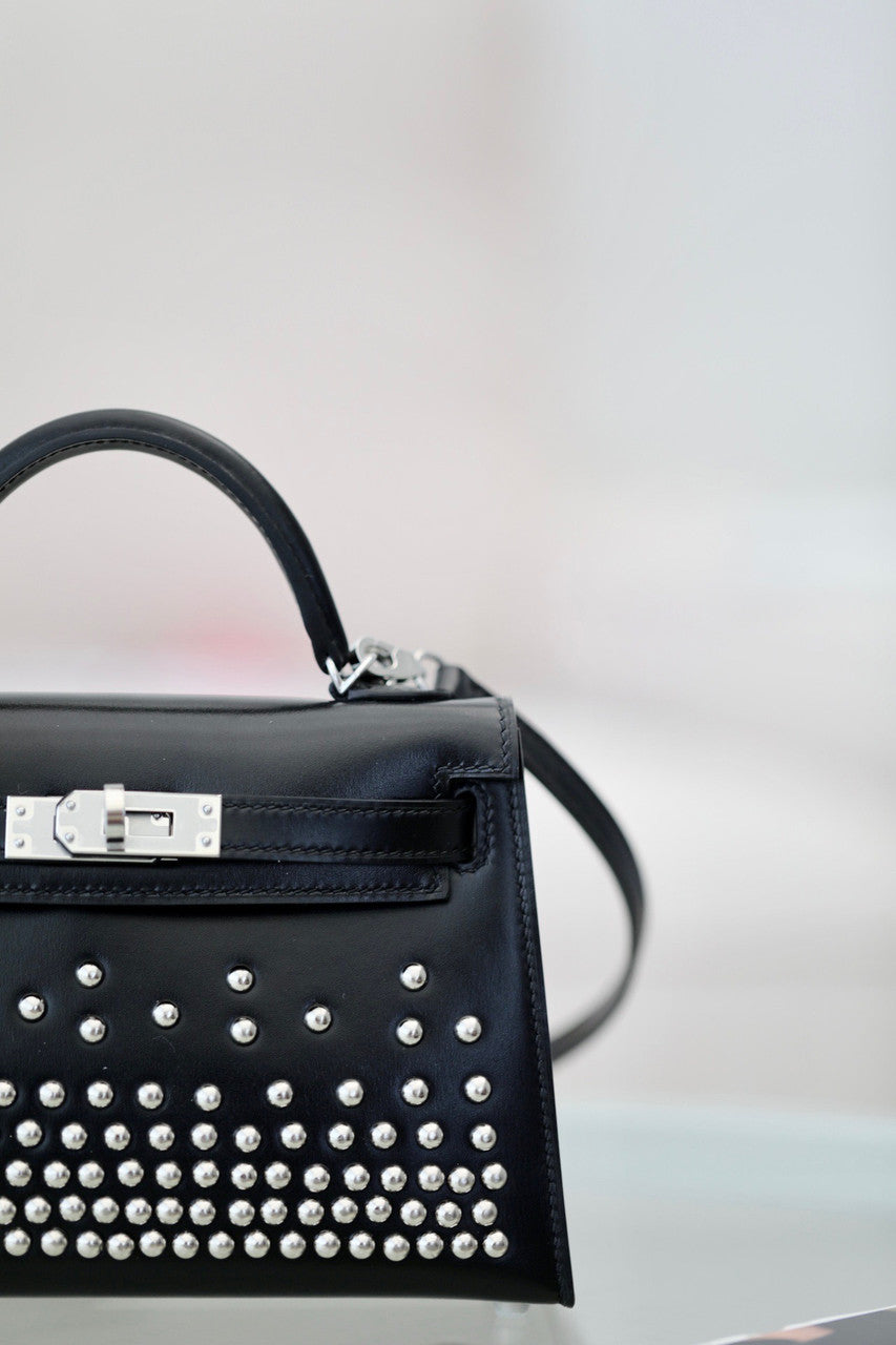 Hermès Kelly Sellier 20 Clouté Black Box Palladium Hardware