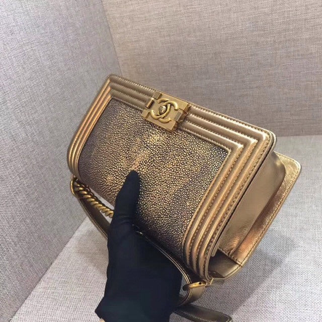 Chanel Metallic Gold Stingray Medium  Boy Bag