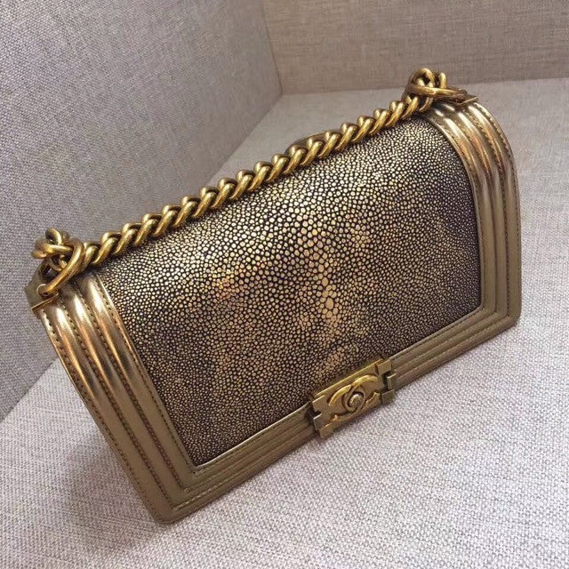 Chanel Metallic Gold Stingray Medium  Boy Bag