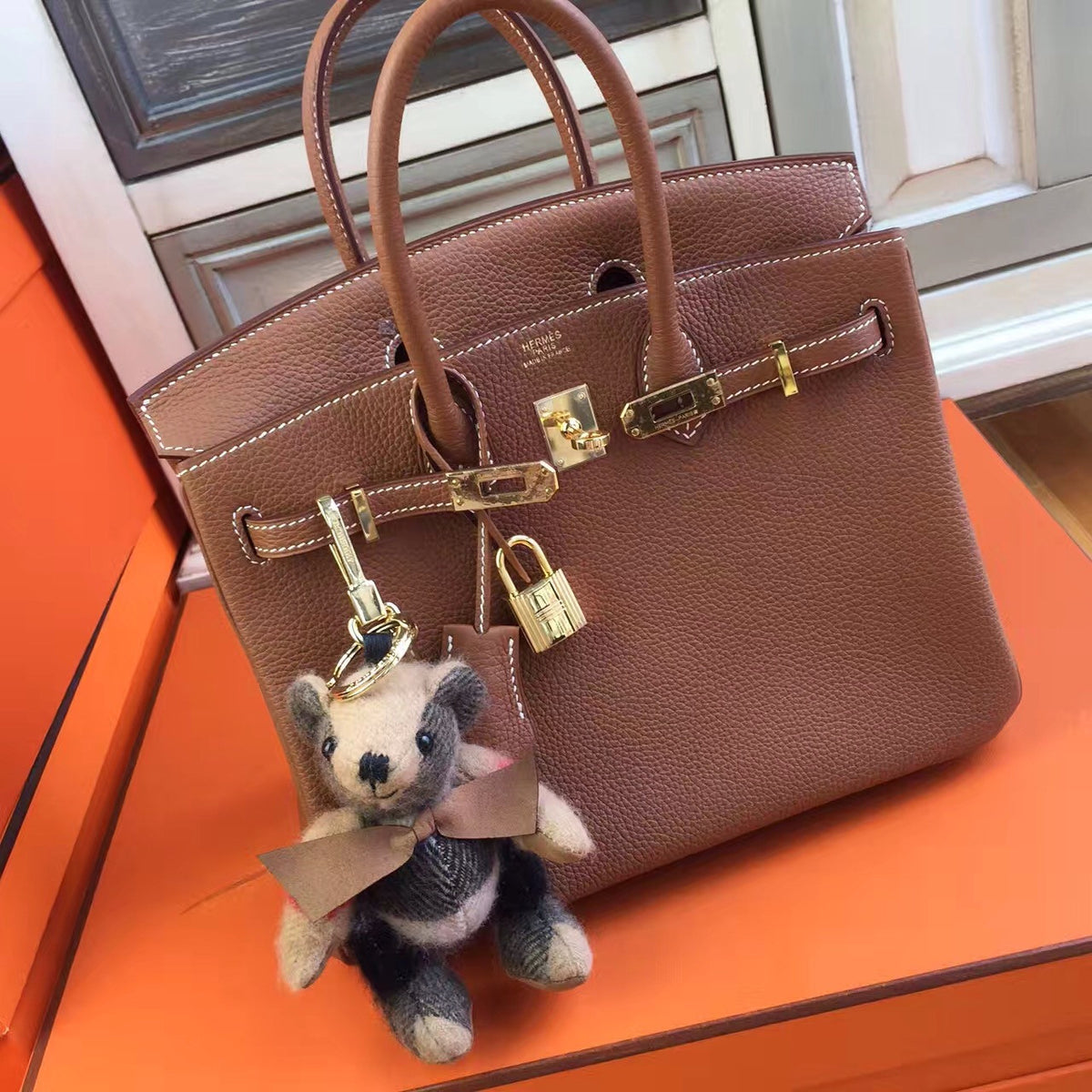 Hermes Noisette Birkin 25 Togo leather Gold Hardware