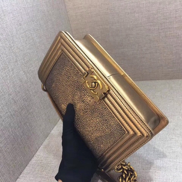 Chanel Metallic Gold Stingray Medium  Boy Bag